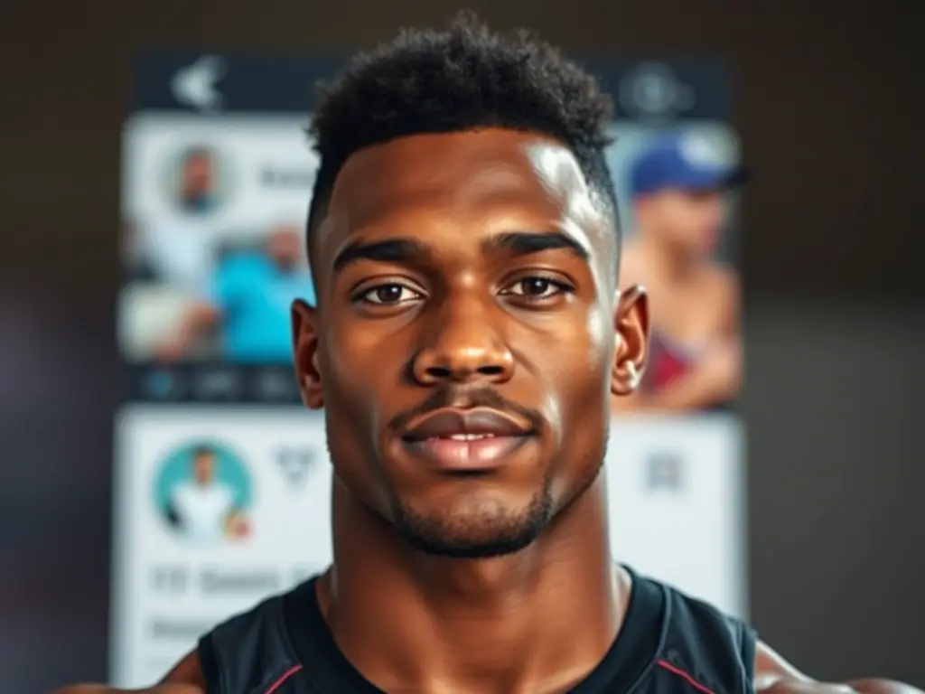 A close-up shot of a professional athlete's social media profile, highlighting a consistent brand aesthetic, engaging content, and a large following.
